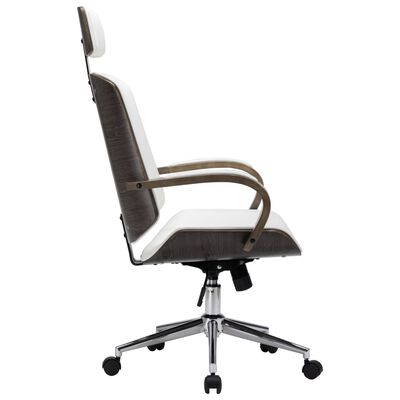 vidaXL Kantoorstoel draaibaar met hoofdsteun kunstleer en hout wit