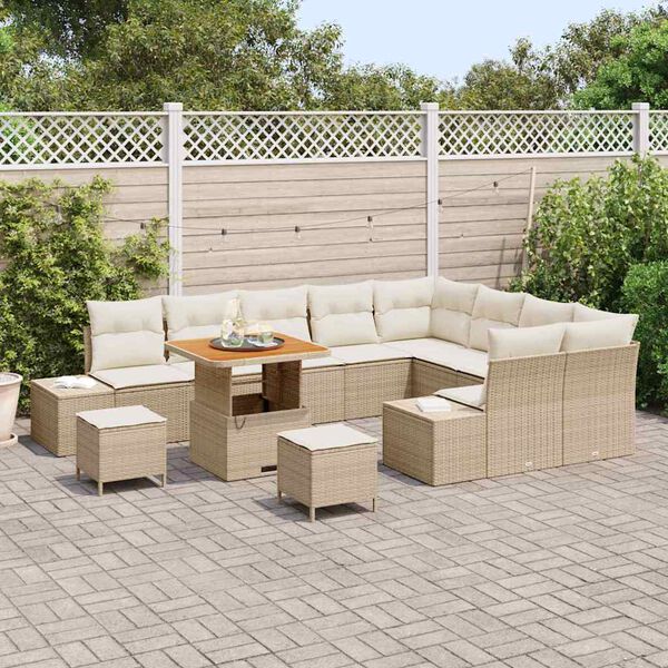 vidaXL Tuinbankenset met kussen 12 pcs Beige poly rattan