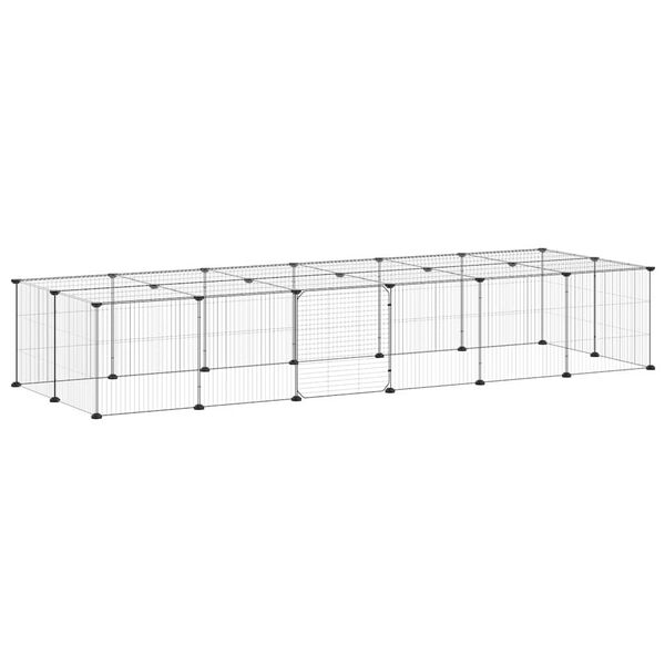 vidaXL Huisdierenkooi met deur 28 panelen 35x35 cm staal zwart