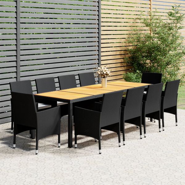 vidaXL 11-delige Tuinset poly rattan zwart