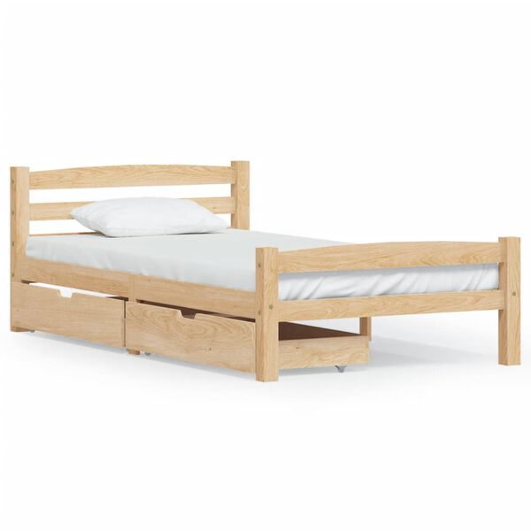 vidaXL Bedframe met 2 lades massief grenenhout 90x200 cm