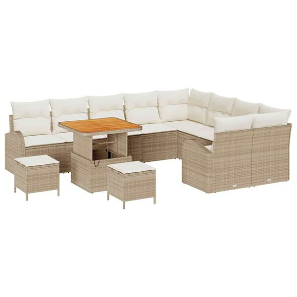 vidaXL Tuinbankenset met kussen 12 pcs Beige poly rattan