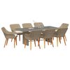 vidaXL Tuin eettafelset met kussen 9 pcs Beige poly rattan