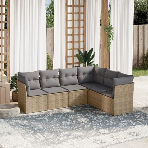 vidaXL 6-delige Loungeset met kussens poly rattan beige