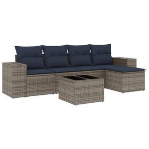 vidaXL 6-delige tuinbankset met kussens, grijs polyrotan