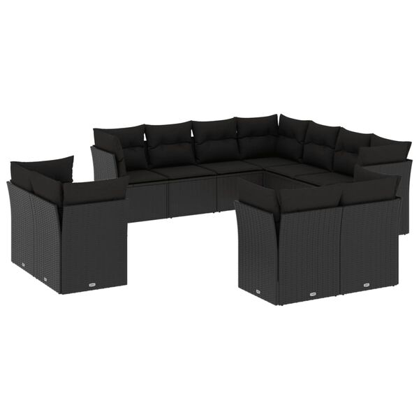 vidaXL 11-delige Loungeset met kussens poly rattan zwart