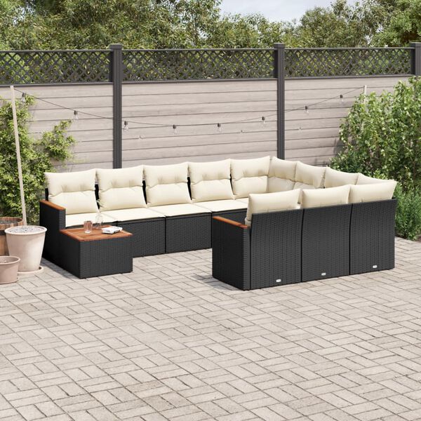 vidaXL 11-delige Loungeset met kussens poly rattan zwart