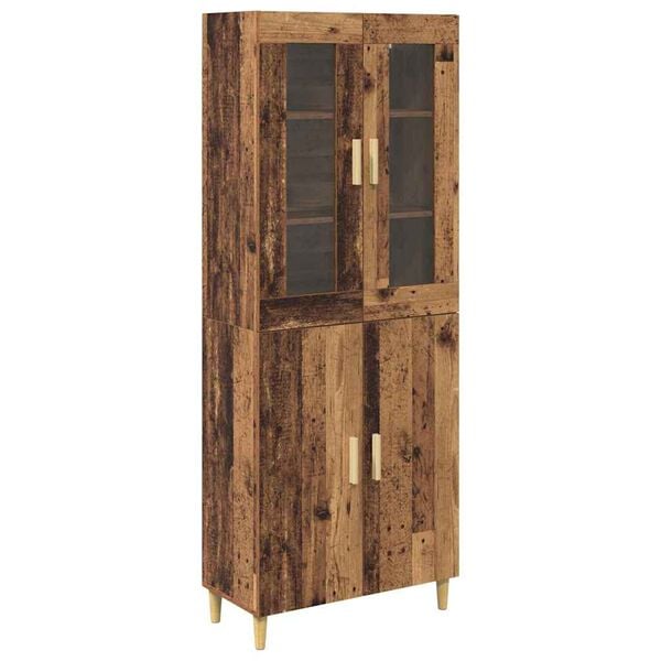 vidaXL Hoge kast Oud Hout 69,5 x 34 x 180 cm Geengineerd Hout en Glas