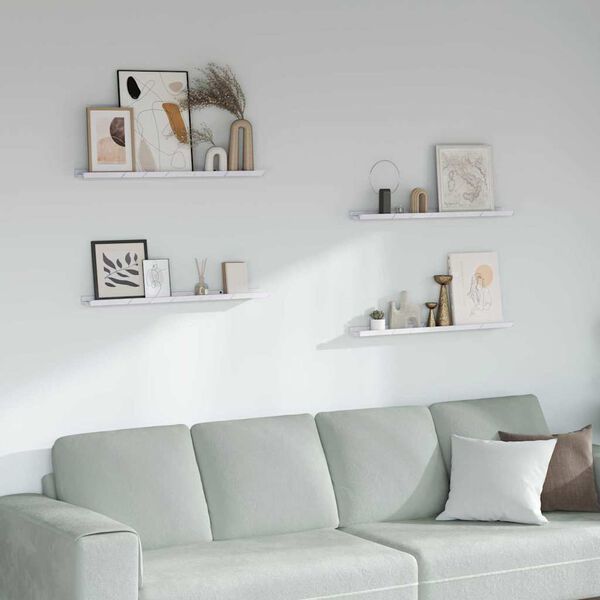 vidaXL Wandplank met plank 4 pcs Wit Marmer 80 x 9 x 3 cm Bewerkt hout