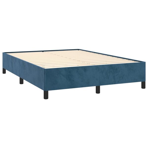 vidaXL Boxspring met matras fluweel donkerblauw 140x200 cm