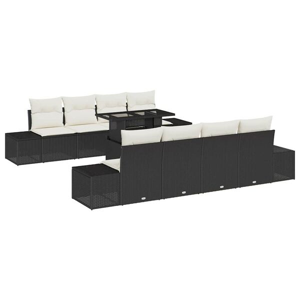 vidaXL Tuin Sofa Set met kussen 9 pcs Zwart en Cr&egrave;me poly rattan