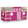 vidaXL Kinderhoogslaper met gordijnen 90x190 cm grenenhout roze
