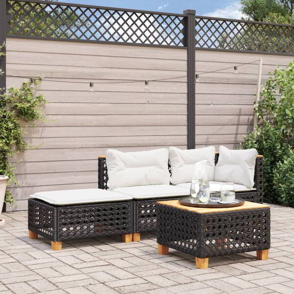 vidaXL Tuinkruk met kussen 63,5x56x32 cm poly rattan zwart