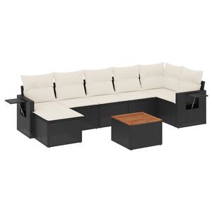 vidaXL 8-delige Loungeset met kussens poly rattan zwart