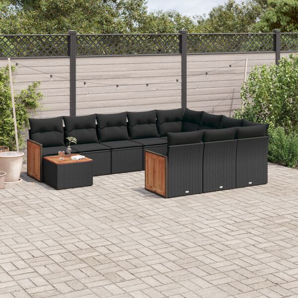 vidaXL 11-delige Loungeset met kussens poly rattan zwart