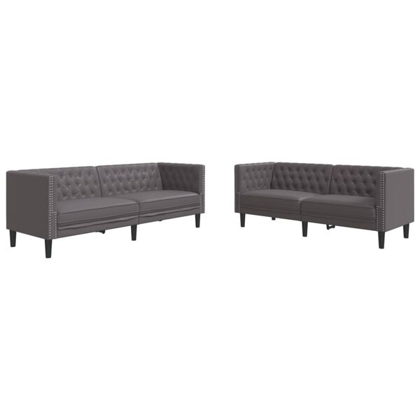 vidaXL 2-delige Loungeset Chesterfield-stijl kunstleer grijs