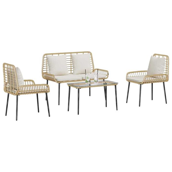vidaXL Tuinmeubelset met kussen 4 pcs Zwart en Crème poly rattan
