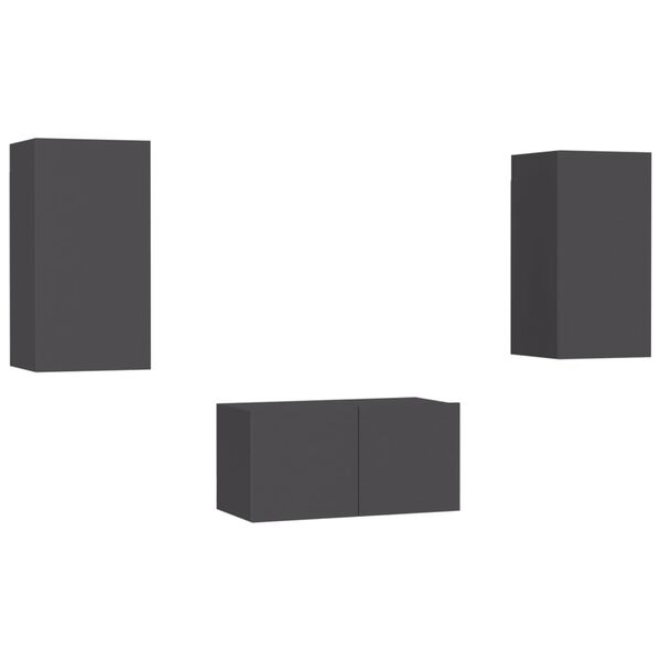 vidaXL 3-delige Tv-meubelset bewerkt hout grijs