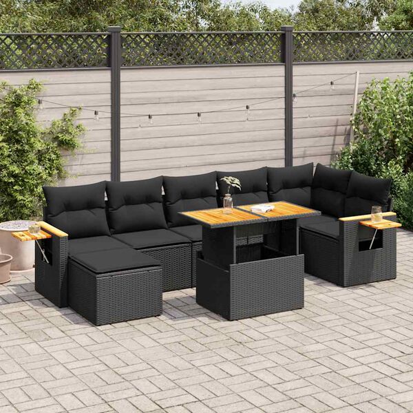 vidaXL 8-delige Loungeset met kussens poly rattan acacia zwart