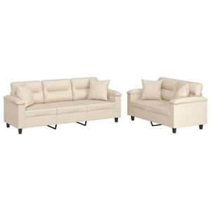 vidaXL 2-delige Loungeset met kussens microvezelstof beige