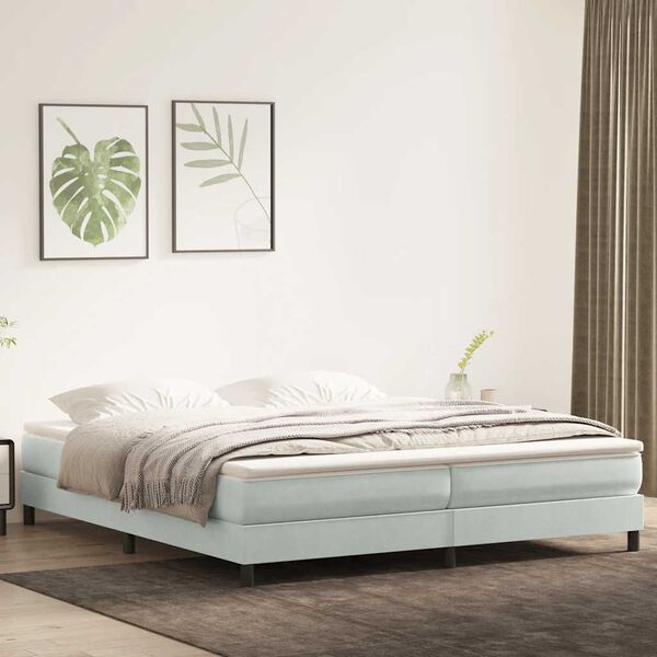 vidaXL Boxspring met matras fluweel lichtgrijs 180x210 cm