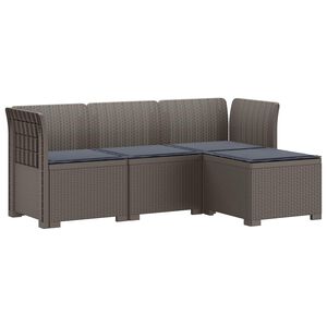 vidaXL 4-Persoons Tuinbank met Kussens Rieten Look PP Lichtgrijs