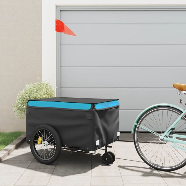 vidaXL Fietstrailer 45 kg ijzer zwart en blauw
