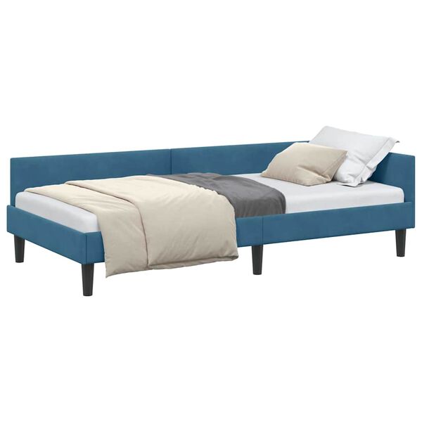 vidaXL Hoekbedframe met hoofdeinde Blauw 90 cm x 190 cm Fluweel