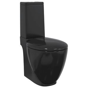 vidaXL Toilet rond afvoer onder keramiek zwart