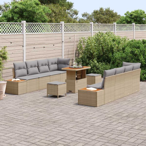vidaXL Tuinbankenset 11 pcs Beige poly rattan