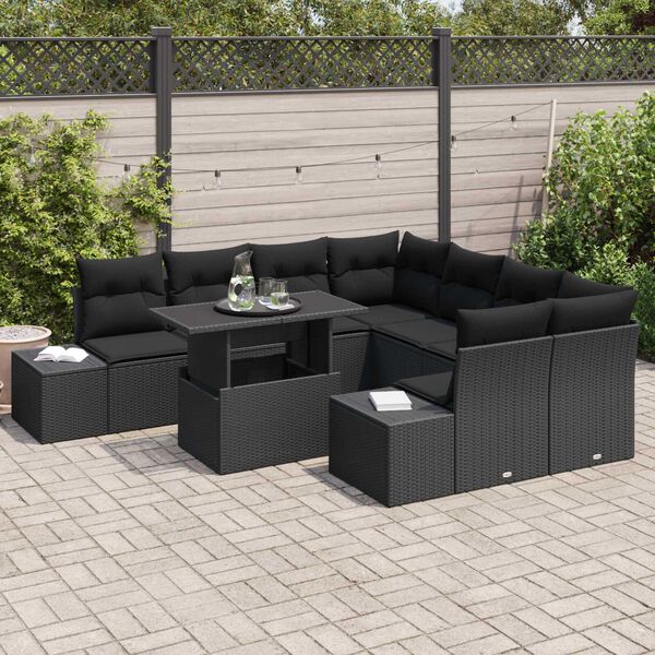 vidaXL Tuin Sofa Set 9 pcs Zwart Poly Rattan en Poedergecoat Staal