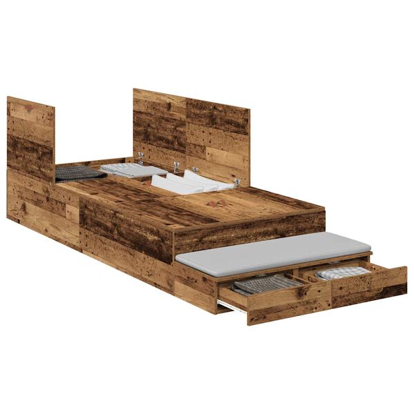 vidaXL Opbergbedframe met lade met opslag Oud Hout 80 cm Bewerkt hout
