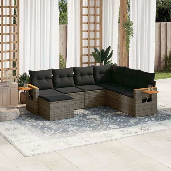 vidaXL 7-delige Loungeset met kussens poly rattan grijs