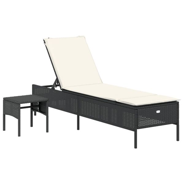 vidaXL Ligbed met tafel en kussen poly rattan zwart