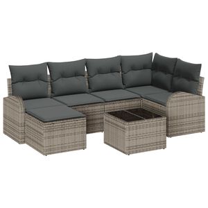 vidaXL Bankstel met kussen met opslag 7 pcs Grijs poly rattan