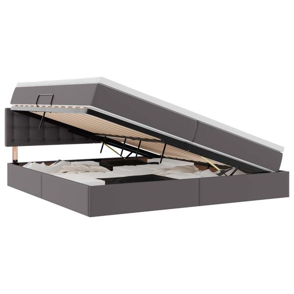 vidaXL Opbergbed met LED met matras Lichtgrijs 200 x 200 cm Nep Leer