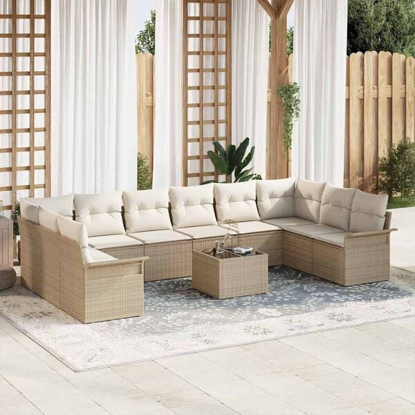 vidaXL Tuin Sofa Set met kussen met opslag 11 pcs Bruin Poly riet