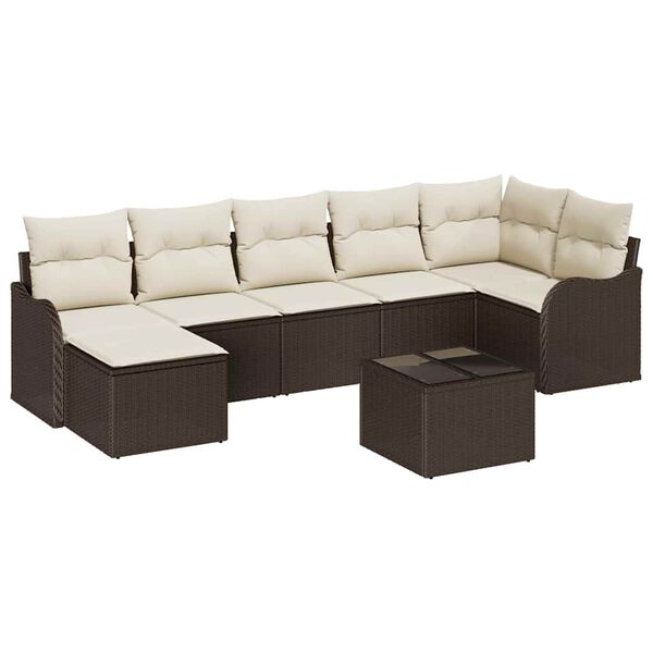 vidaXL Tuin Sofa Set met kussen 8 pcs Bruin en wit Poly riet