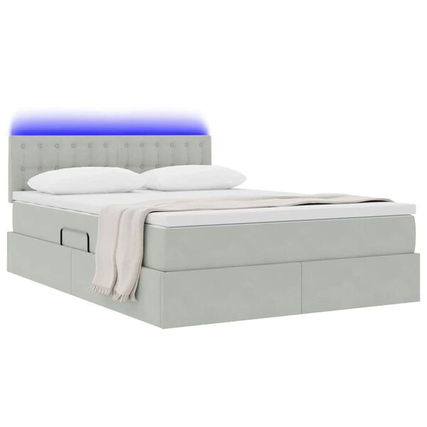 vidaXL Opbergbed met LED met matras Lichtgrijs 140 x 190 cm Fluweel