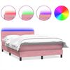 vidaXL Boxspring met matras en LED fluweel roze 160x210 cm