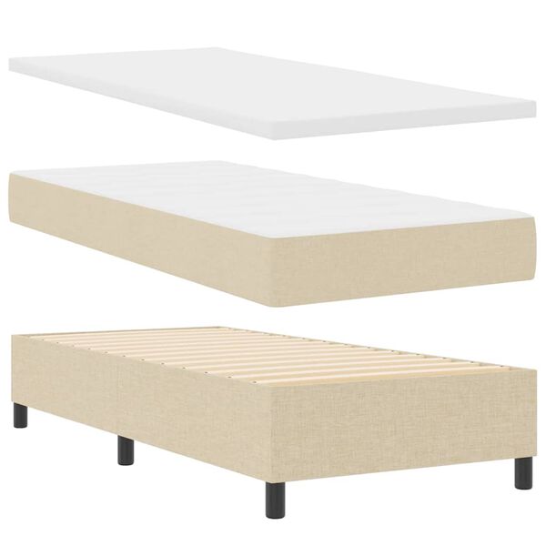 vidaXL Boxspringbed met matras met hoofdeinde Cr&egrave;me 90 x 200 cm Stof