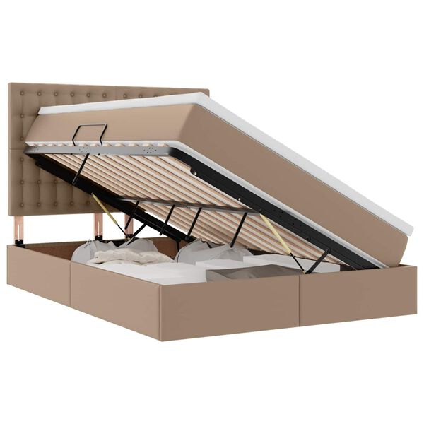 vidaXL Opbergbed met LED met matras Cappuccino 140 x 190 cm Nep Leer