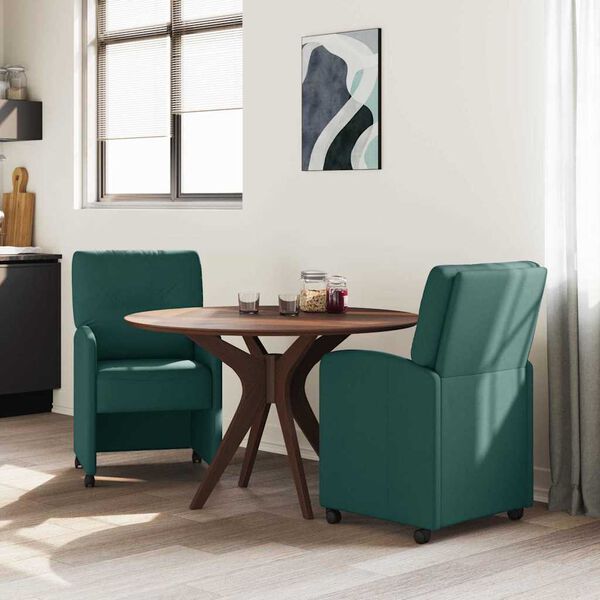 vidaXL Dining Stoelen met Wielen 2 pcs Donkergroen 57 x 67 x 95 cm