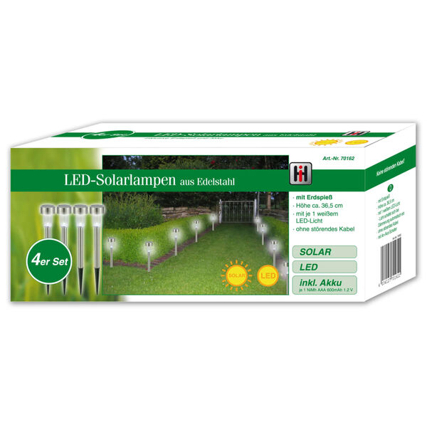 HI Tuinlampen 4 st solar LED 36 cm roestvrij staal
