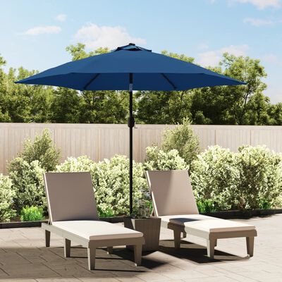 vidaXL Parasol met LED-verlichting en stalen paal 300 cm azuurblauw