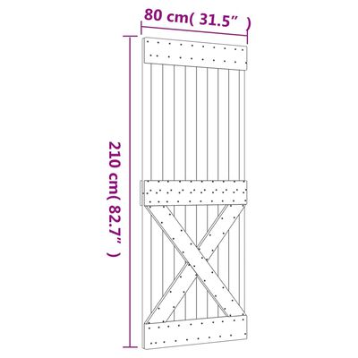 vidaXL Schuifdeur met beslag 80x210 cm massief grenenhout