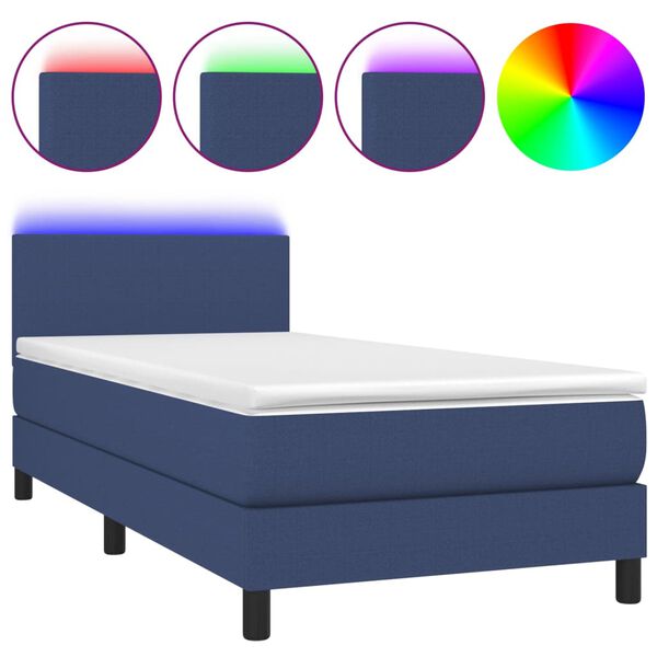 vidaXL Boxspring met matras en LED stof blauw 80x200 cm