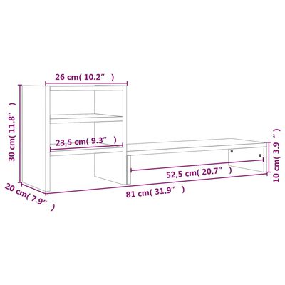 vidaXL Monitorstandaard 81x20x30 cm massief grenenhout wit
