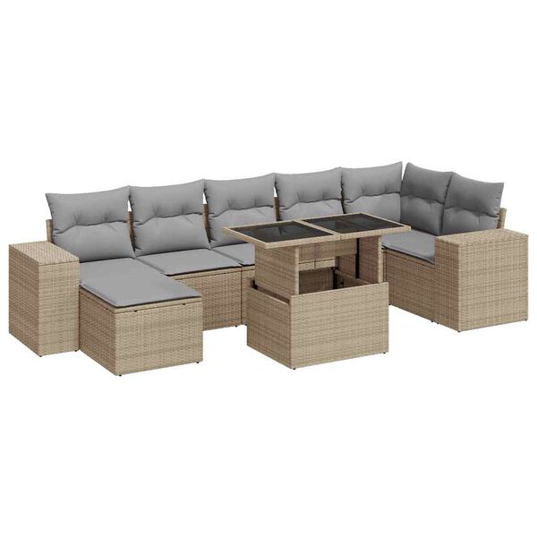 vidaXL 8-delige Loungeset met kussens poly rattan beige