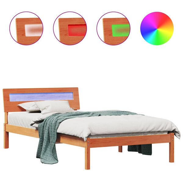 vidaXL Bedframe met hoofdeinde Wasbruin 90 x 190 cm Massief grenenhout